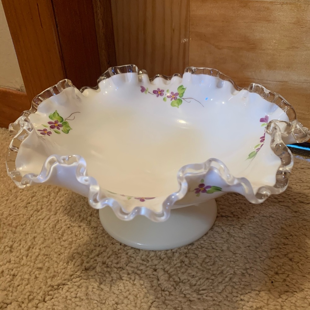 Vintage Fenton Silver Crest White Glass Bowl